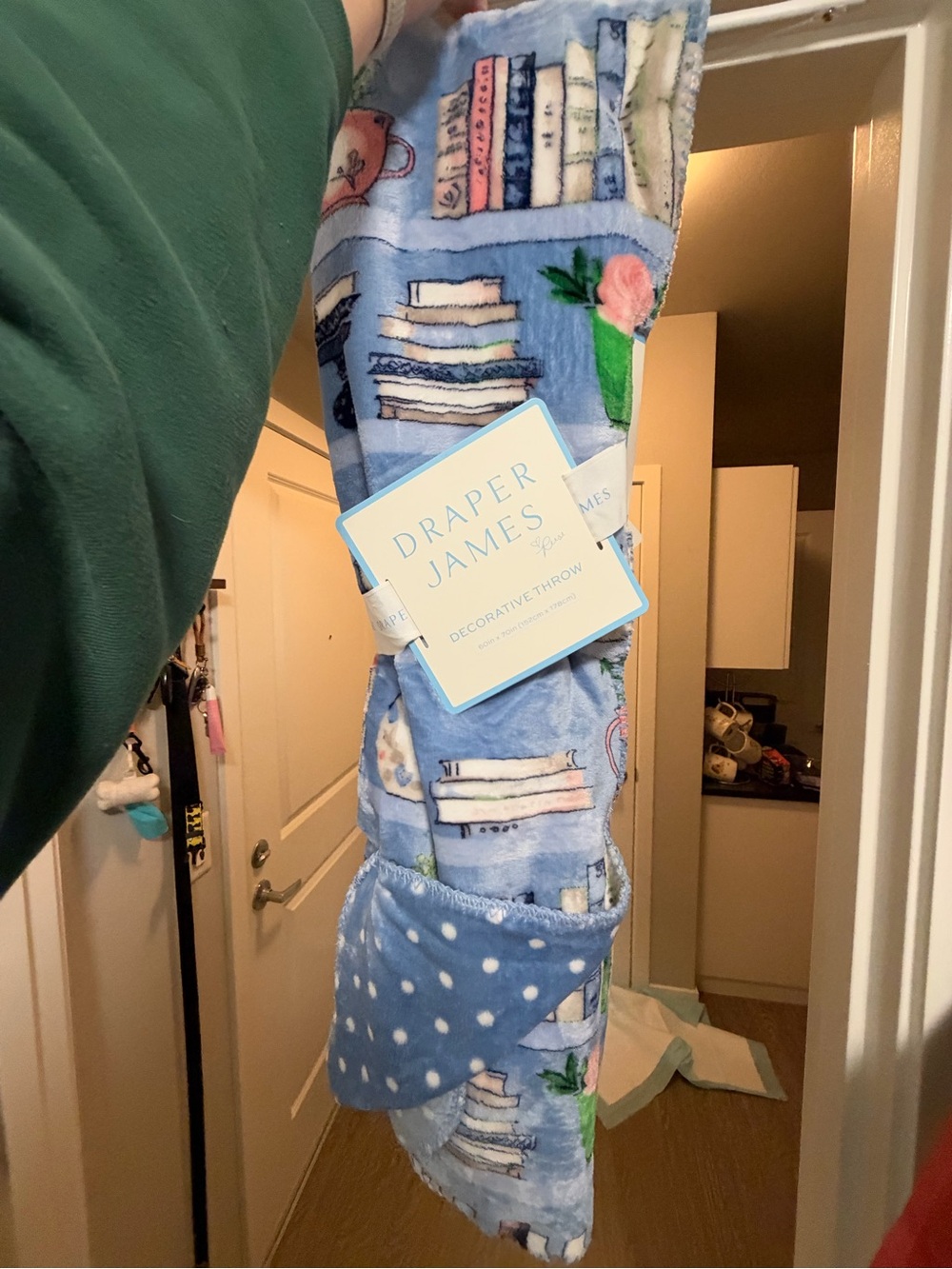 Draper James Light Blue Book-Print Plush Throw
